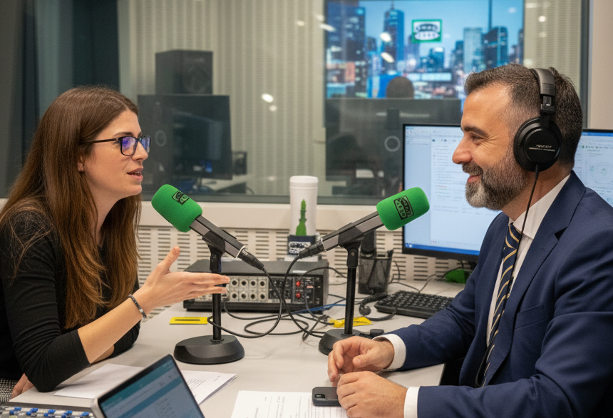 Así nos veríamos Gemma y yo en el estudio si esto no fuera una imagen creada por IA